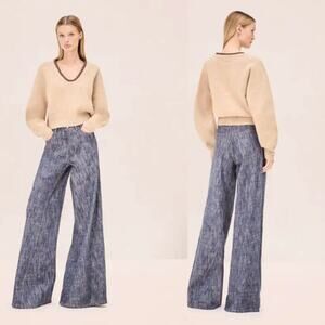 NEW Alexis Wool Cropped V-neck Relaxed Fit Cielo Sweater Tan Brown Size: XS